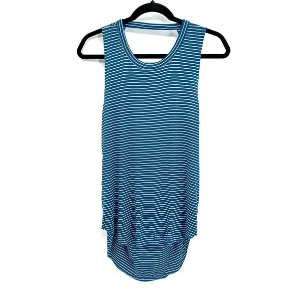NWT CHASER Blue White Striped Ribbed Drape Back High Low Tank Top Size Medium - Picture 1 of 3